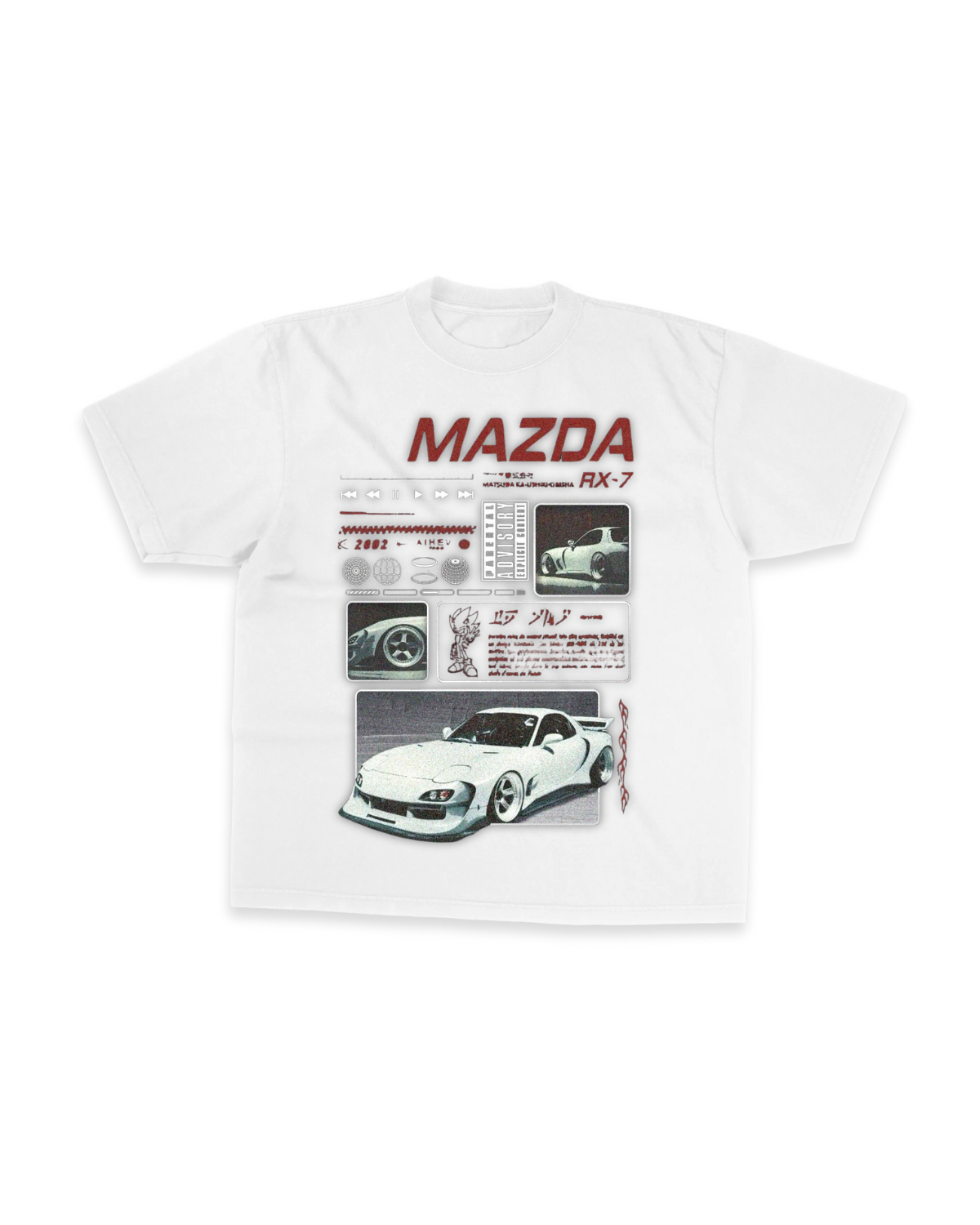 White Mazda RX-7 Japanese JDM graphic streetwear T-shirt